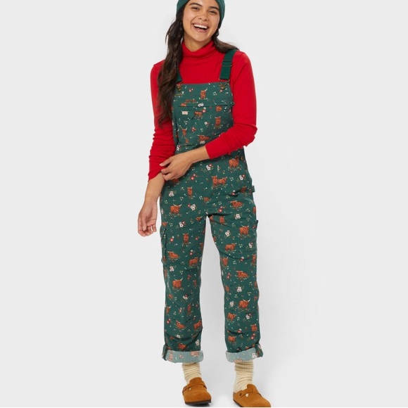 NWT Duluth Small Heirloom Gardening Bib Overalls Green Highland Cow Smallx33 - Picture 11 of 12